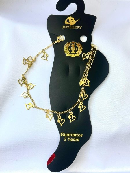 خلخال بقلوب ذهبية