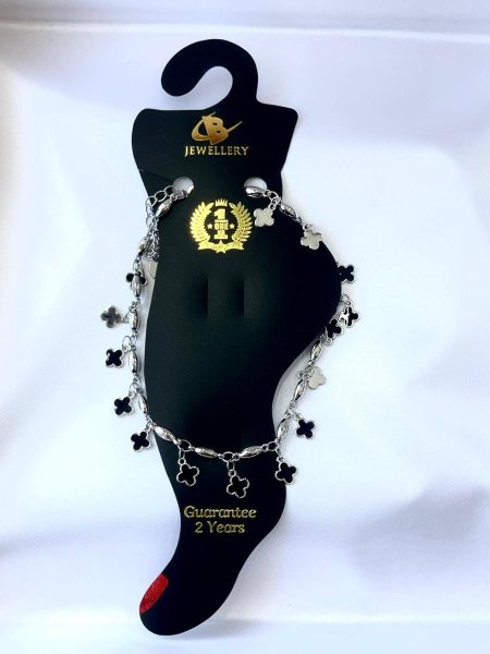 خلخال فضي ورقة الحظ اسود