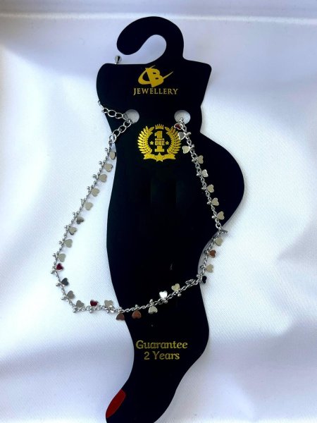 خلخال فضي بقلوب